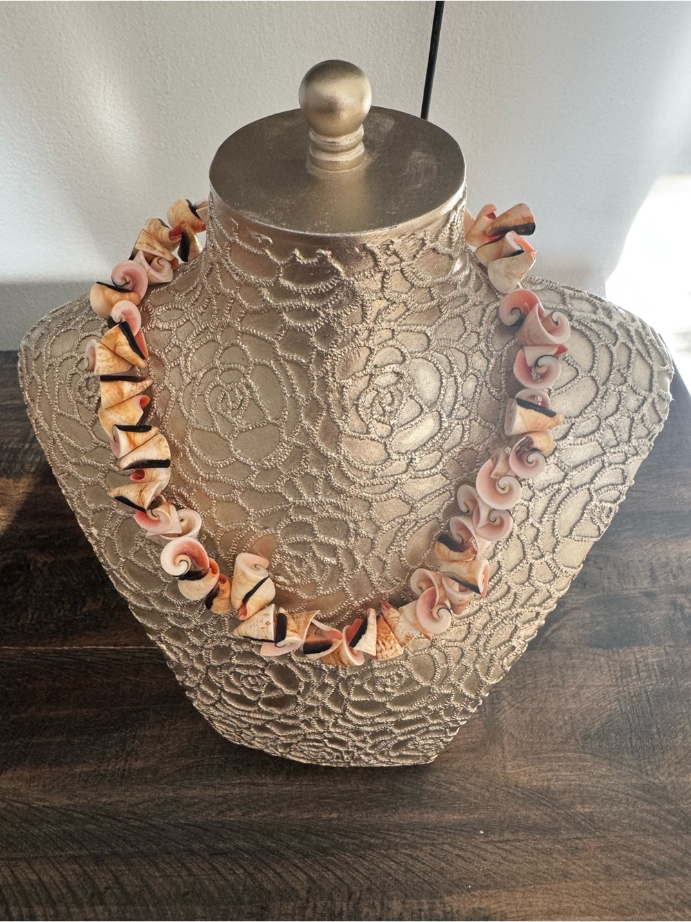 Pink & Cream Spiral Shell Necklace - Natural Beach Style
